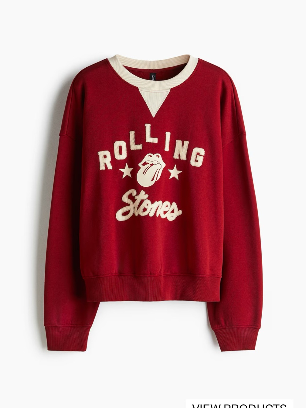 H&M Rolling Stones Red Crewneck Sweatshirt with Cream Logo Large